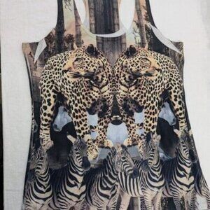 Enlin women's size large realistic leopard and zebra racer back tank top S13
